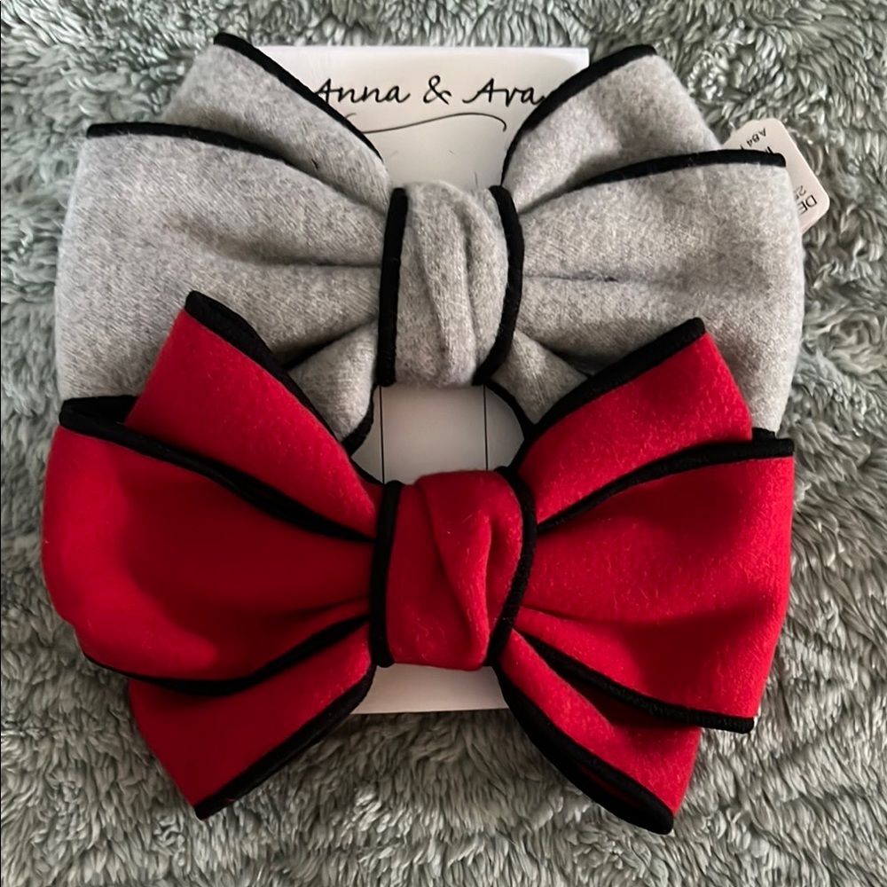 Anna & Ava Red and Gray Hair Bow Set with Black Trim